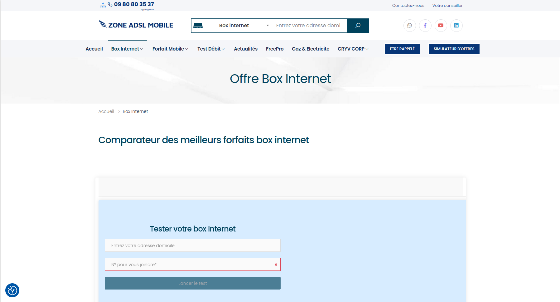 Zone ADSL Mobile website
